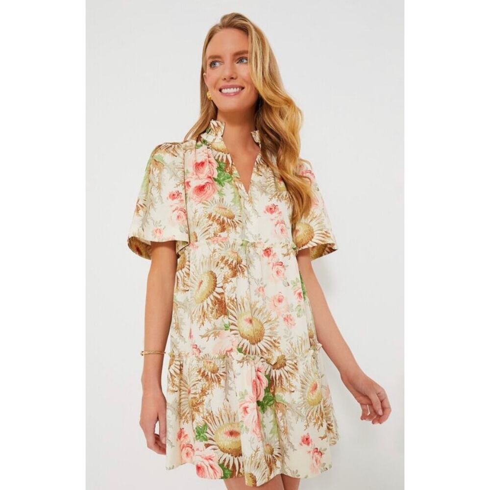 NWT Tuckernuck Sun Faded Floral Crawford Mini Flutter Sleeve Dress Cream XXS